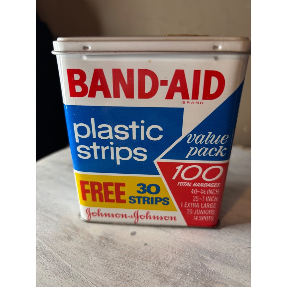 1982  Band-Aid Plastic Strips Tin Johnson & Johnson Empty Collectible Vintage